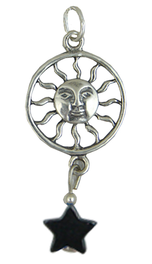Sterling Silver Little Shining Sun Pendant With Lucky Black Star